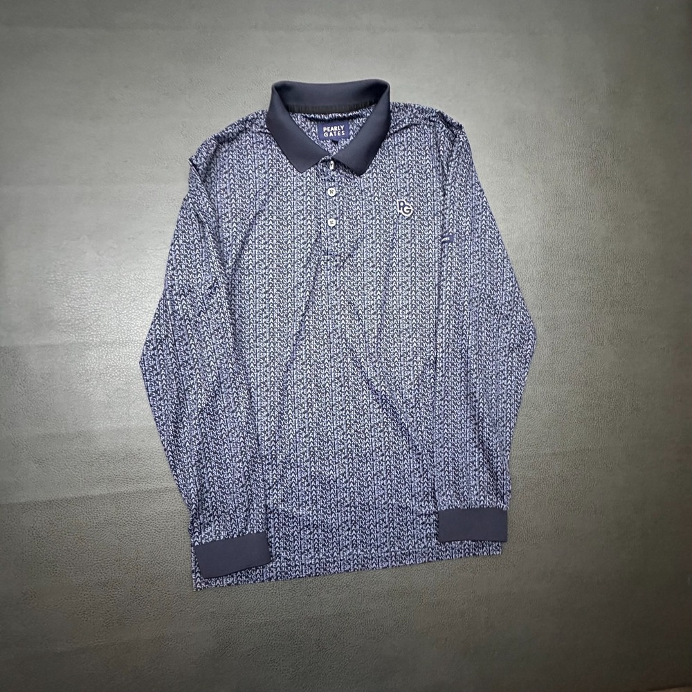 Pearly Gates Shirt Mens 6 Medium Blue Performance Golf Polo All Over Print Flex